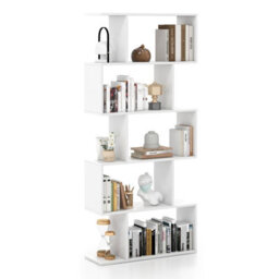 Costway 5-Tier Bookcase S-Shaped Bookshelf Wooden Storage Display Rack - thumbnail 2