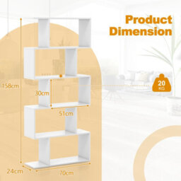 Costway 5-Tier Bookcase S-Shaped Bookshelf Wooden Storage Display Rack - thumbnail 3