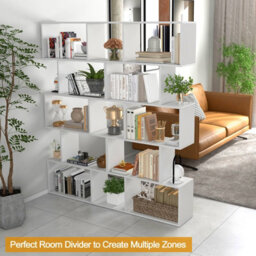 Costway 5-Tier Bookcase S-Shaped Bookshelf Wooden Storage Display Rack - thumbnail 6