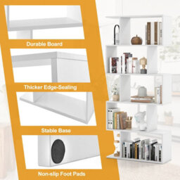 Costway 5-Tier Bookcase S-Shaped Bookshelf Wooden Storage Display Rack - thumbnail 9