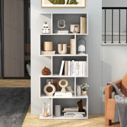 Costway 5-Tier Bookcase S-Shaped Bookshelf Wooden Storage Display Rack - thumbnail 4