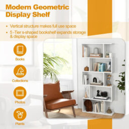 Costway 5-Tier Bookcase S-Shaped Bookshelf Wooden Storage Display Rack - thumbnail 7