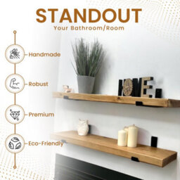 Mkgt Handcrafted Rustic Wooden Floating Shelves, Solid Wood, Made In Uk Wall Mounted Shelf (Rustic Pine Set Of 2, 110Cm) - thumbnail 5