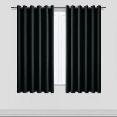 Aspire Homeware Plain Room Darkening Blackout Eyelet Curtain Pair Black (W)117Cm X (D)137Cm With Tie Back Pair - image 1
