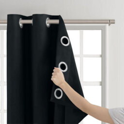 Aspire Homeware Plain Room Darkening Blackout Eyelet Curtain Pair Black (W)117Cm X (D)137Cm With Tie Back Pair - thumbnail 6