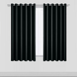 Aspire Homeware Plain Black Room Darkening Blackout Eyelet Curtain Pair (W)117Cm X (D)137Cm With Tie Back Pair