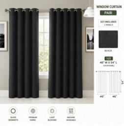 Aspire Homeware Plain Black Room Darkening Blackout Eyelet Curtain Pair (W)117Cm X (D)137Cm With Tie Back Pair - thumbnail 9