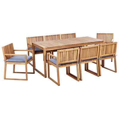Beliani Garden Dining Set 8 Seater Sassari Ii With Cushions Certified Acacia Wood Blue - image 1