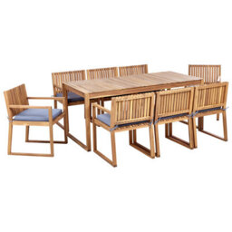 Beliani Garden Dining Set 8 Seater Sassari Ii With Cushions Certified Acacia Wood Blue - thumbnail 1