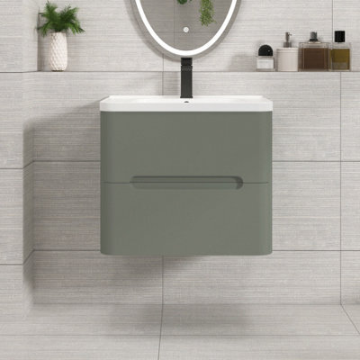 Royal Bathrooms Venice 600mm Sage Green Wall Hung Vanity Unit 2 Drawer With Ceramic Basin - image 1