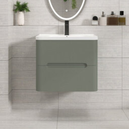 Royal Bathrooms Venice 600mm Sage Green Wall Hung Vanity Unit 2 Drawer With Ceramic Basin
