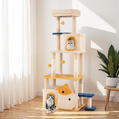 Costway 159 Cm Cat Tree For Indoor Kittens  Multi-Level Pet Climbing Stand W/ 2 Condos - image 1