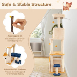 Costway 159 Cm Cat Tree For Indoor Kittens  Multi-Level Pet Climbing Stand W/ 2 Condos - thumbnail 7