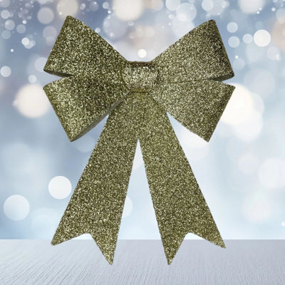 SNOW WHITE Large Gold Tinsel Christmas Bow Gold Tinsel Door Tree Bow Decoration 49Cm - image 1