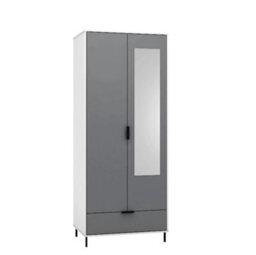 Seconique Madrid 2 Door 1 Drawer Mirrored Wardrobe In Grey And White Gloss Finish - thumbnail 1