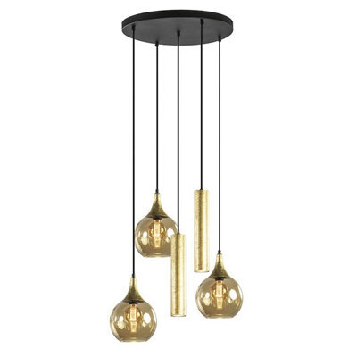 Luminosa Lighting Luminosa Calypso Cluster Pendant Ceiling Light Black, Gold Amber, Gold Glass Shade 3X E27/gu10 - image 1