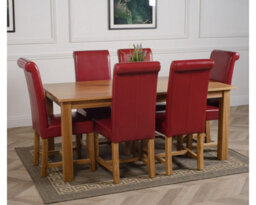 That's Furniture Oslo 180 X 90 Cm Large Oak Dining Table And 6 Chairs Dining Set With Washington Burgundy Leather Chairs - thumbnail 3
