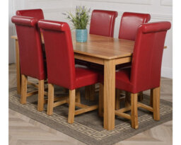 That's Furniture Oslo 180 X 90 Cm Large Oak Dining Table And 6 Chairs Dining Set With Washington Burgundy Leather Chairs - thumbnail 1