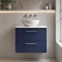 Balterley Bramshall 600mm Wall Hung 2 Drawer Vanity Unit & Laminate Worktop Stylish Compact Bathroom Storage Midnight Blue - thumbnail 2