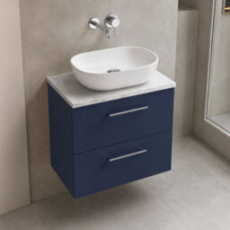 Balterley Bramshall 600mm Wall Hung 2 Drawer Vanity Unit & Laminate Worktop Stylish Compact Bathroom Storage Midnight Blue - thumbnail 3