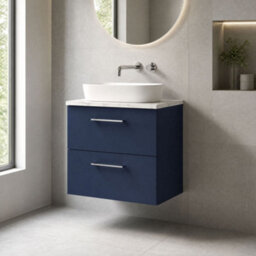 Balterley Bramshall 600mm Wall Hung 2 Drawer Vanity Unit & Laminate Worktop Stylish Compact Bathroom Storage Midnight Blue - thumbnail 4