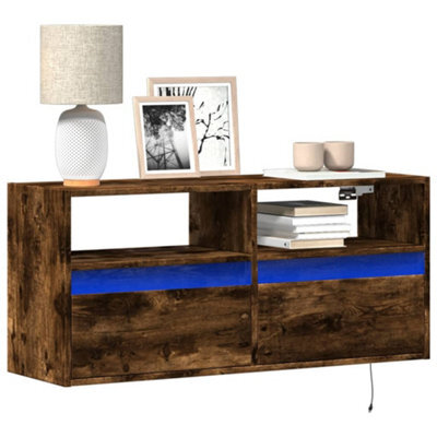 Berkfield Tv Wall Cabinet With Led Lights Smoked Oak 100X31X45 Cm - image 1