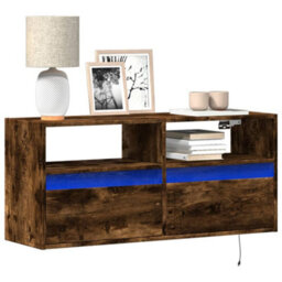 Berkfield Tv Wall Cabinet With Led Lights Smoked Oak 100X31X45 Cm - thumbnail 1