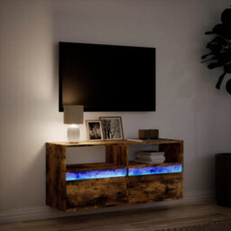 Berkfield Tv Wall Cabinet With Led Lights Smoked Oak 100X31X45 Cm - thumbnail 5