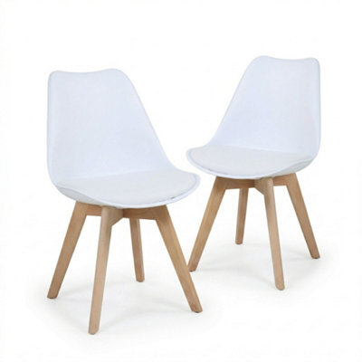 Evre Wite Dining Chairs With Wooden Legs Pu Seat Mid Century Chairs Set Of 2 - image 1