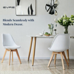 Evre Wite Dining Chairs With Wooden Legs Pu Seat Mid Century Chairs Set Of 2 - thumbnail 8