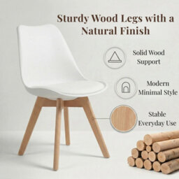Evre Wite Dining Chairs With Wooden Legs Pu Seat Mid Century Chairs Set Of 2 - thumbnail 5