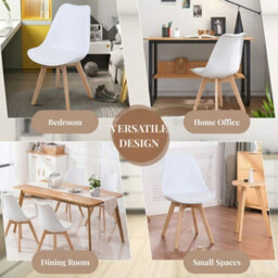 Evre Wite Dining Chairs With Wooden Legs Pu Seat Mid Century Chairs Set Of 2 - thumbnail 6