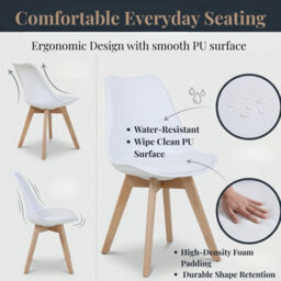 Evre Wite Dining Chairs With Wooden Legs Pu Seat Mid Century Chairs Set Of 2 - thumbnail 4