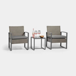 Bistro Table & Chairs Set 2, Rattan Effect Garden Furniture Set, - thumbnail 1