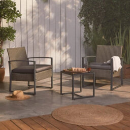 Bistro Table & Chairs Set 2, Rattan Effect Garden Furniture Set, - thumbnail 3
