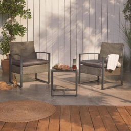 Bistro Table & Chairs Set 2, Rattan Effect Garden Furniture Set, - thumbnail 2