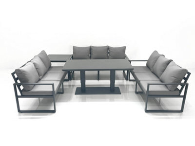 Fimous 9 Seater Garden Sofa Set Aluminium Furniture Rising Dining Tabe Set With Side Table Dark Grey - image 1