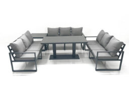 Fimous 9 Seater Garden Sofa Set Aluminium Furniture Rising Dining Tabe Set With Side Table Dark Grey - thumbnail 2