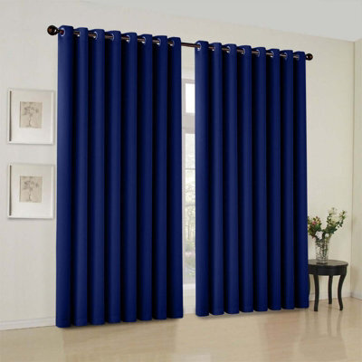 Oxford Homeware Plain Navy 230Gsm Blackout Curtain Thermal Insulated Pencil Pleat For Living Room Curtain Pair (W)228Cmx(L)183Cm - image 1