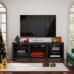 70Inch Tv Stand Unit Cabinet With Electric Fireplace Media & 12 Colour Led Light - thumbnail 3