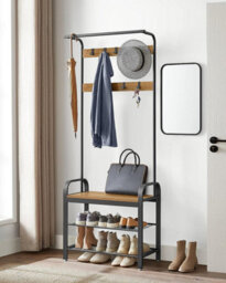 Songmics Vasagle Coat Rack, Coat Stand With Shoe Storage Bench, 4-In-1 Design, With 9 Removable Hooks, A Clothes Rail, For Hallway - thumbnail 1