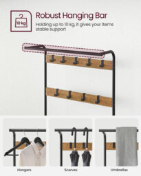 Songmics Vasagle Coat Rack, Coat Stand With Shoe Storage Bench, 4-In-1 Design, With 9 Removable Hooks, A Clothes Rail, For Hallway - thumbnail 5