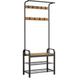 Songmics Vasagle Coat Rack, Coat Stand With Shoe Storage Bench, 4-In-1 Design, With 9 Removable Hooks, A Clothes Rail, For Hallway - thumbnail 3