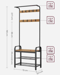 Songmics Vasagle Coat Rack, Coat Stand With Shoe Storage Bench, 4-In-1 Design, With 9 Removable Hooks, A Clothes Rail, For Hallway - thumbnail 9