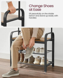 Songmics Vasagle Coat Rack, Coat Stand With Shoe Storage Bench, 4-In-1 Design, With 9 Removable Hooks, A Clothes Rail, For Hallway - thumbnail 7