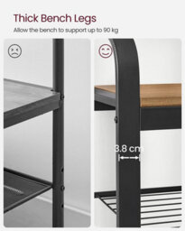 Songmics Vasagle Coat Rack, Coat Stand With Shoe Storage Bench, 4-In-1 Design, With 9 Removable Hooks, A Clothes Rail, For Hallway - thumbnail 8