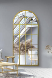 "Mirroroutlet Arcus - Gold Metal Arched Window Leaner / Wall Mirror 71"" X 33.5"" (180X85Cm)" - thumbnail 2