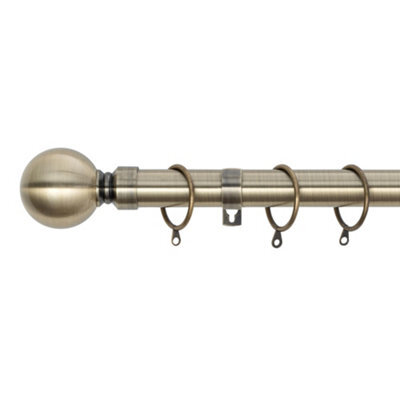A.unique Home Plain Round Ball Metal Extendable Curtain Pole With Rings And Fittings (25/28mm) - Antique Brass, 120Cm-220Cm Approx - image 1