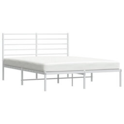 Berkfield Metal Bed Frame With Headboard White 135X190 Cm 4Ft6 Double - thumbnail 4