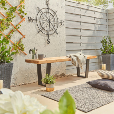 Wooden Garden Bench With Industrial Legs -Garden Furniture  Made From Solid Wood-  2 Seater 150Cm (L) Off The Grain - image 1